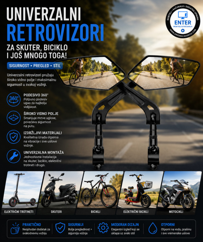 univerzalni retrovizori za skuter biciklo itd