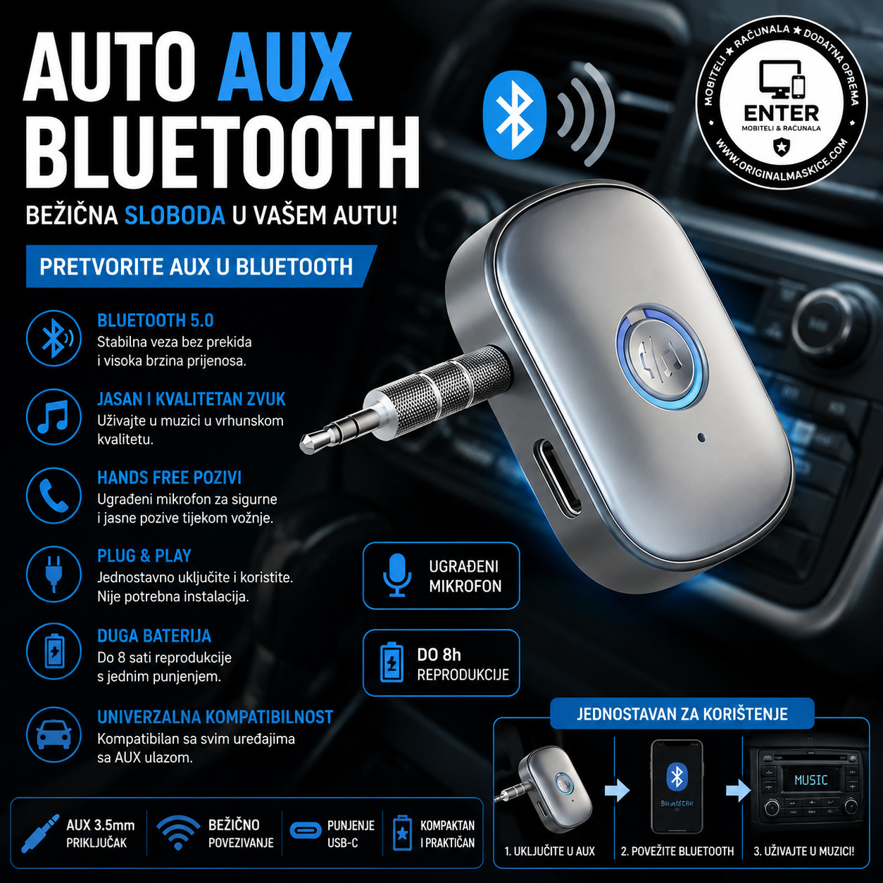aux 3.5" bluetooth