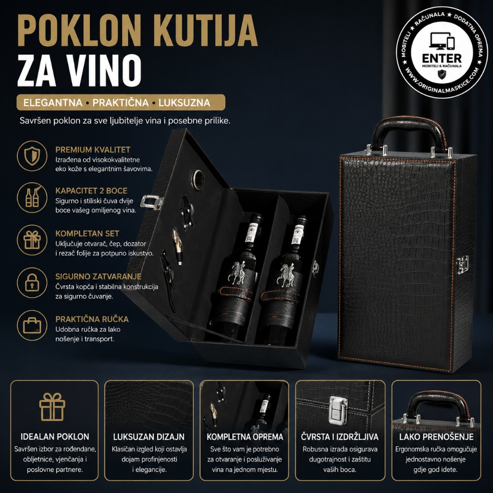 kutija za vino s 2 pretinca i dodacima