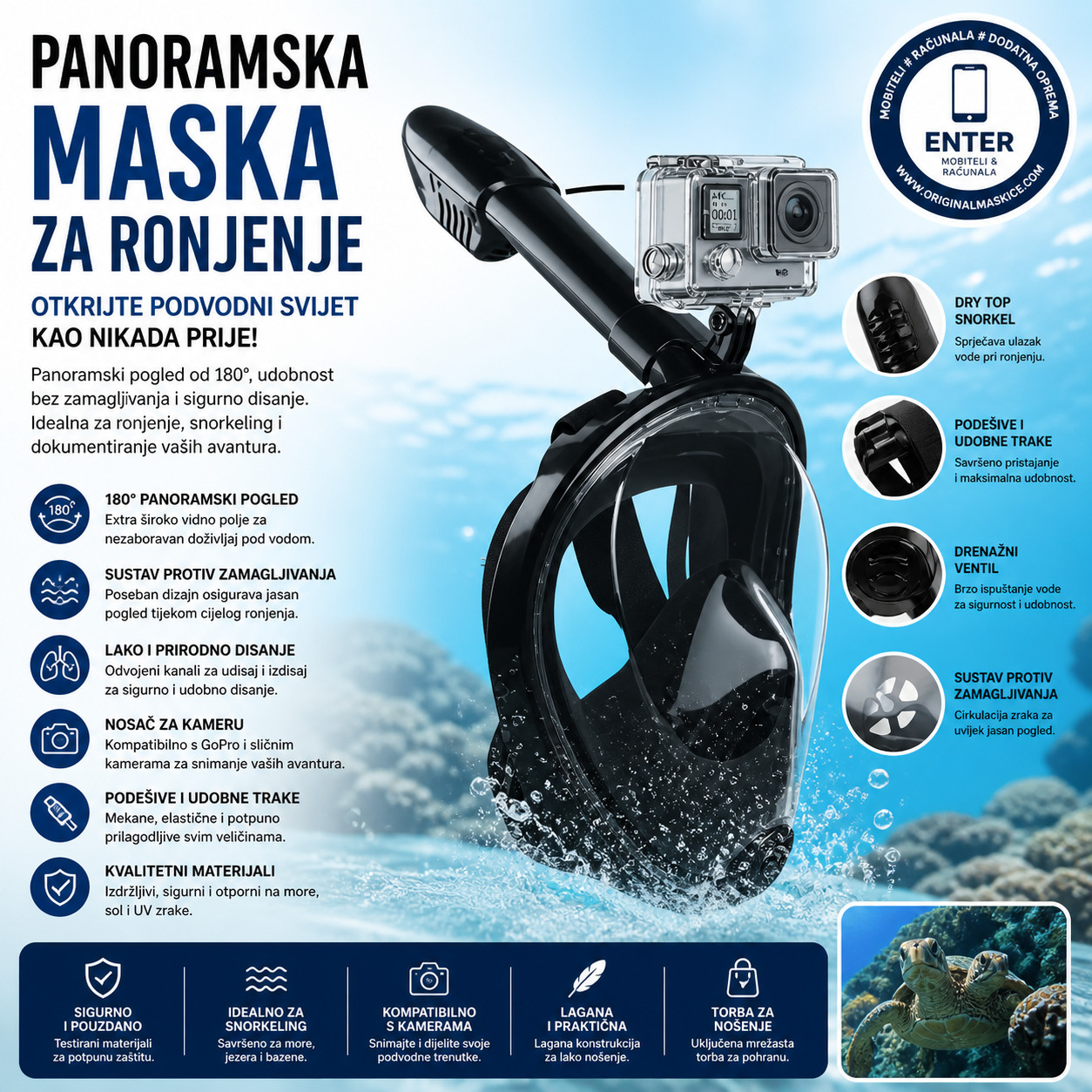 Panoramska maska za ronjenje od 180 stupnjeva