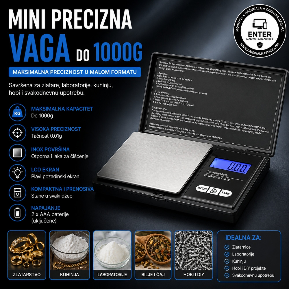 mini precizna elek.vaga za nakit do 1000g ili 500g
