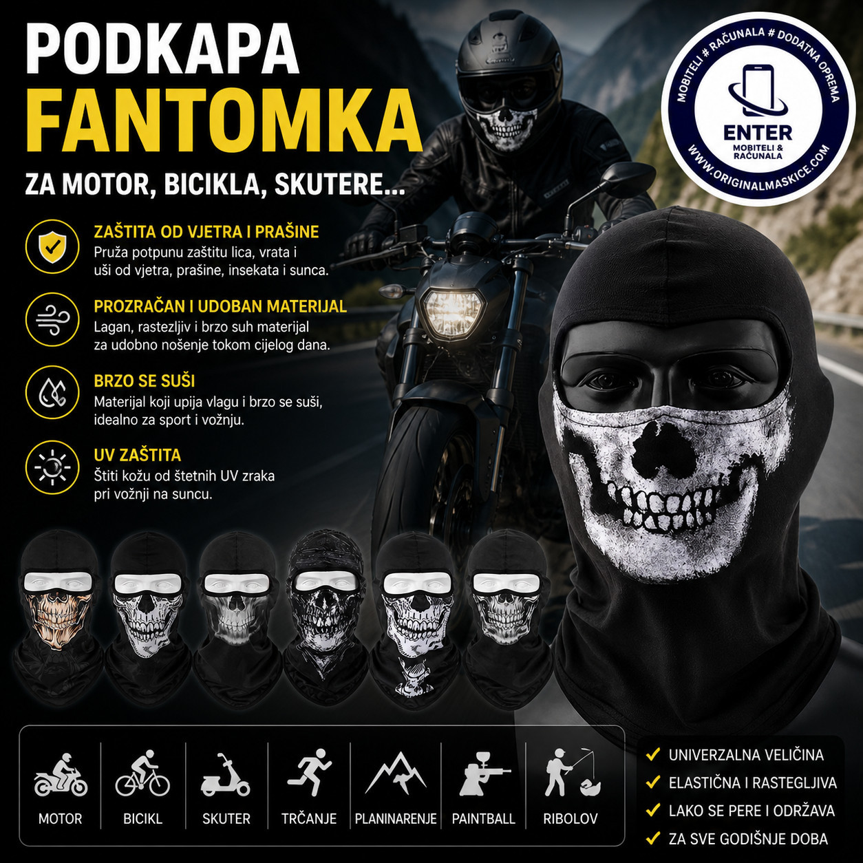 Podkapa fantomka za motor bicikla skutere itd