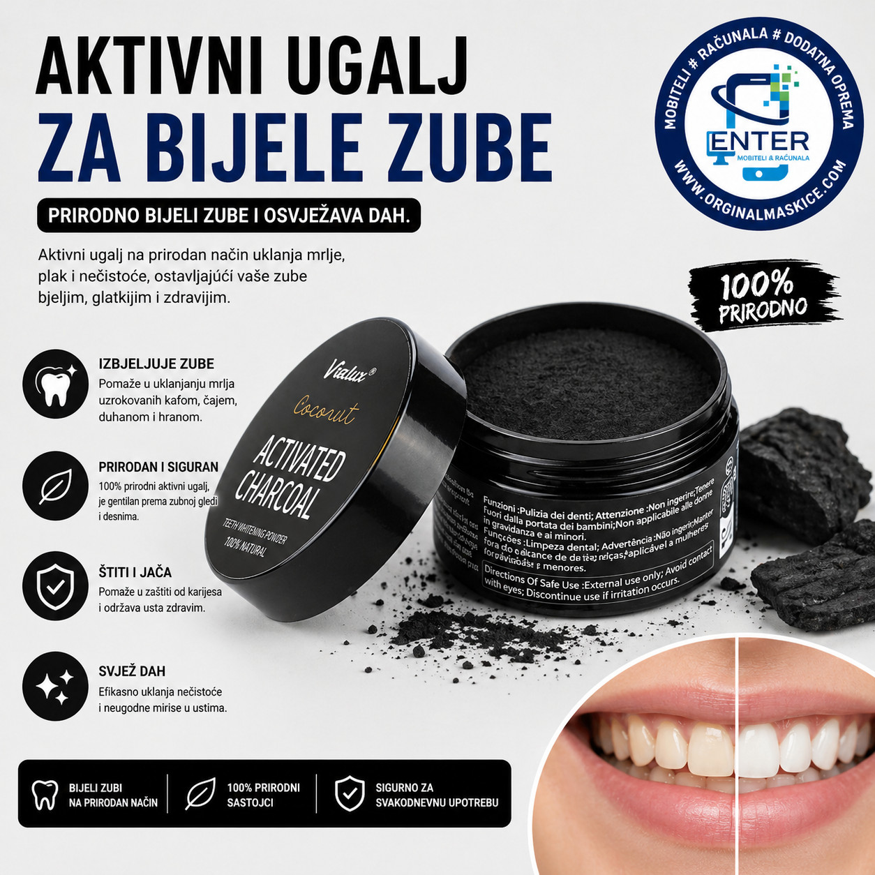 Aktivni ugalj za izbjeljivanje zuba