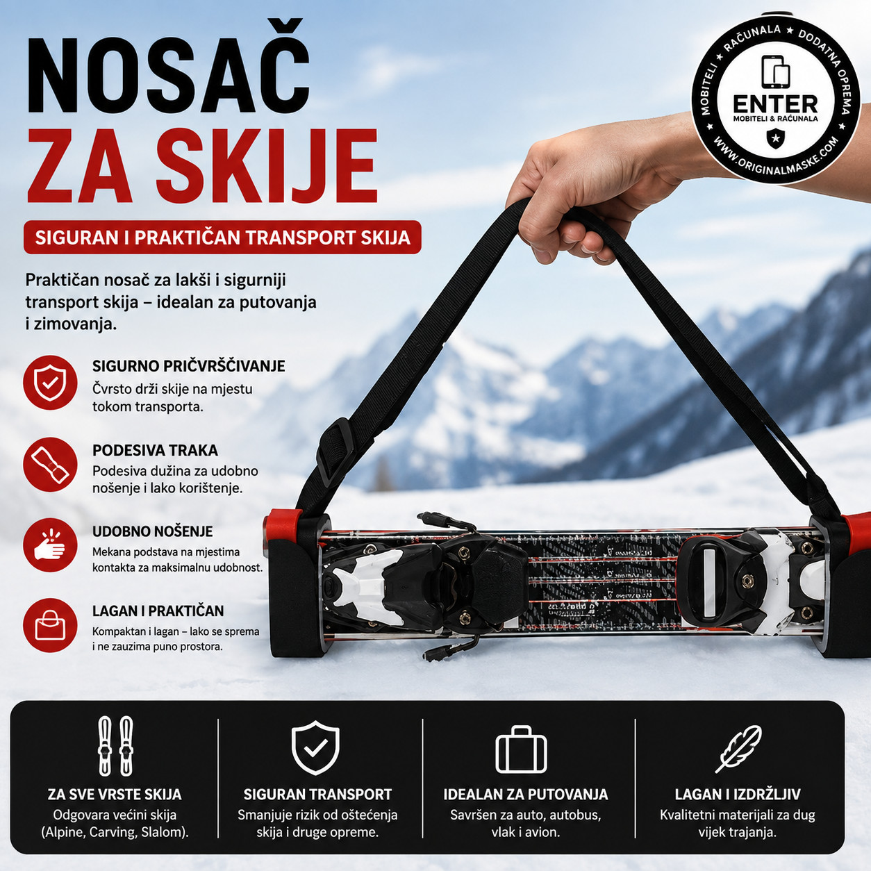nosac pojas za skije univerzalni