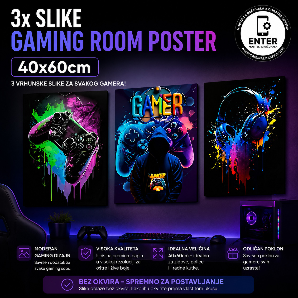 3x slike gaming room poster 40x60cm