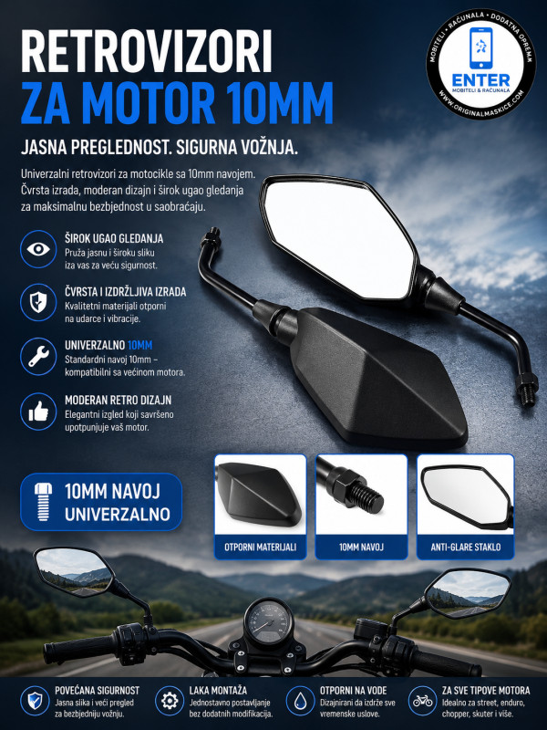 2x retrovizora za motor ili quad 10mm