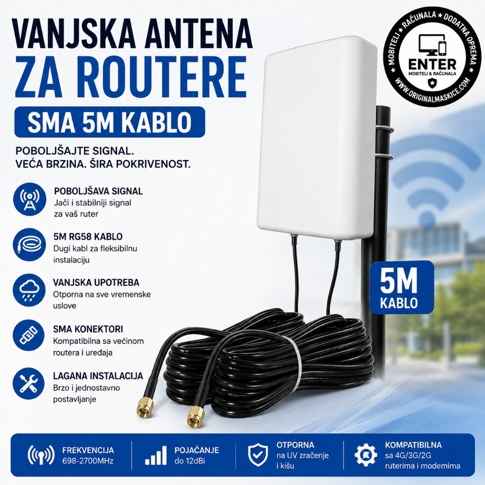 vanjska antena 4G LTE + SMA kablo za routere