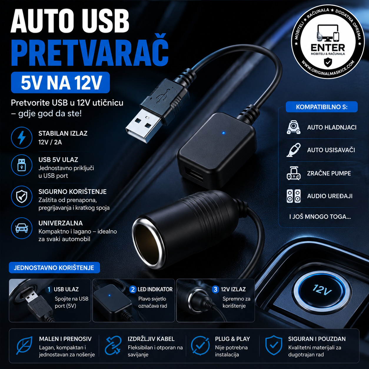 auto usb pretvarac (5v--->12v) na 12v