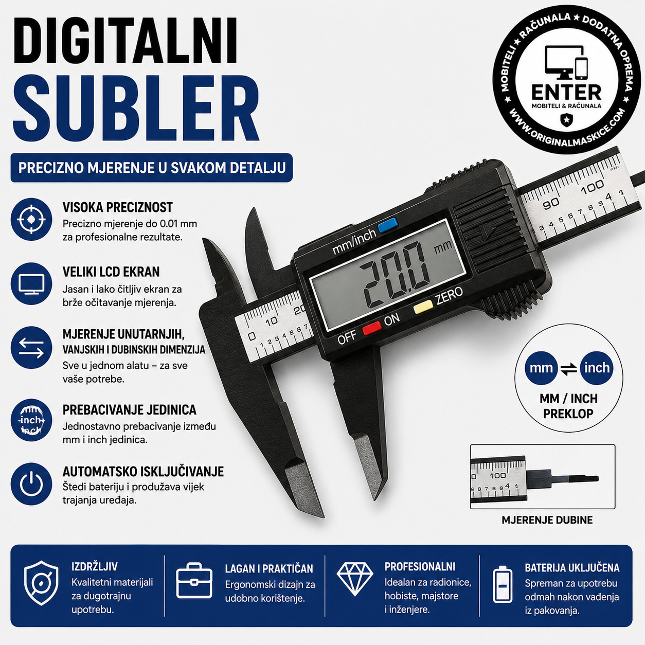 Digitalni Šubler Mjerač Subler / pomoćno mjerilo