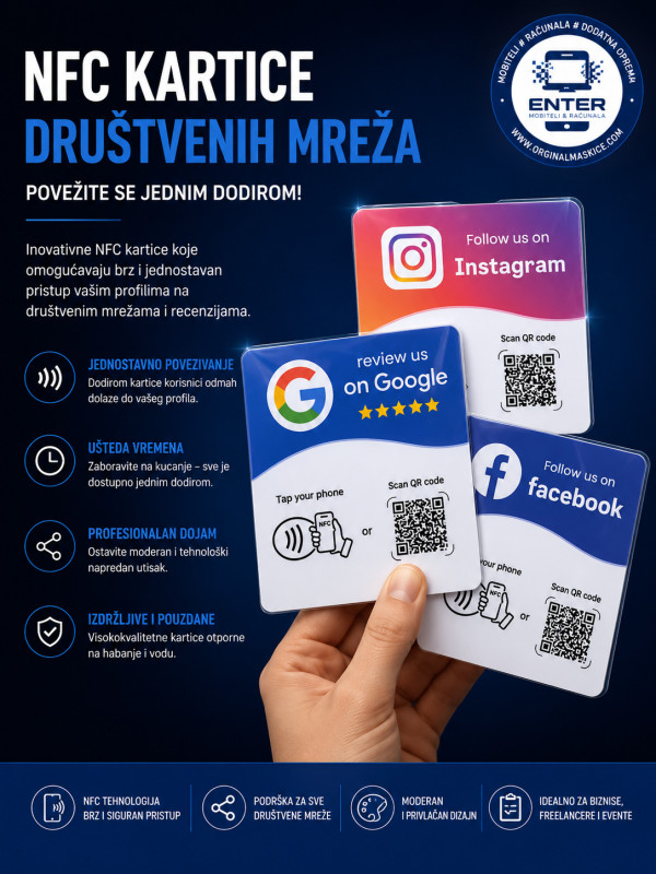 nfc kartice (samoljepljive) fb, instagram, google review