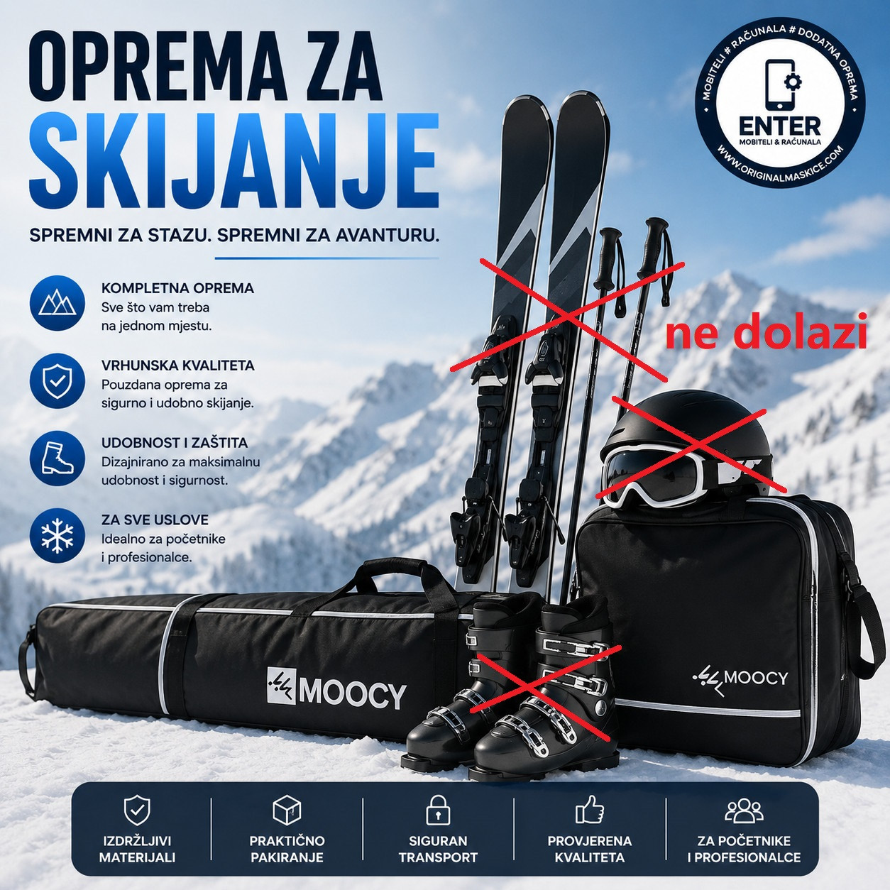 torba za skije, kacigu i pancerice