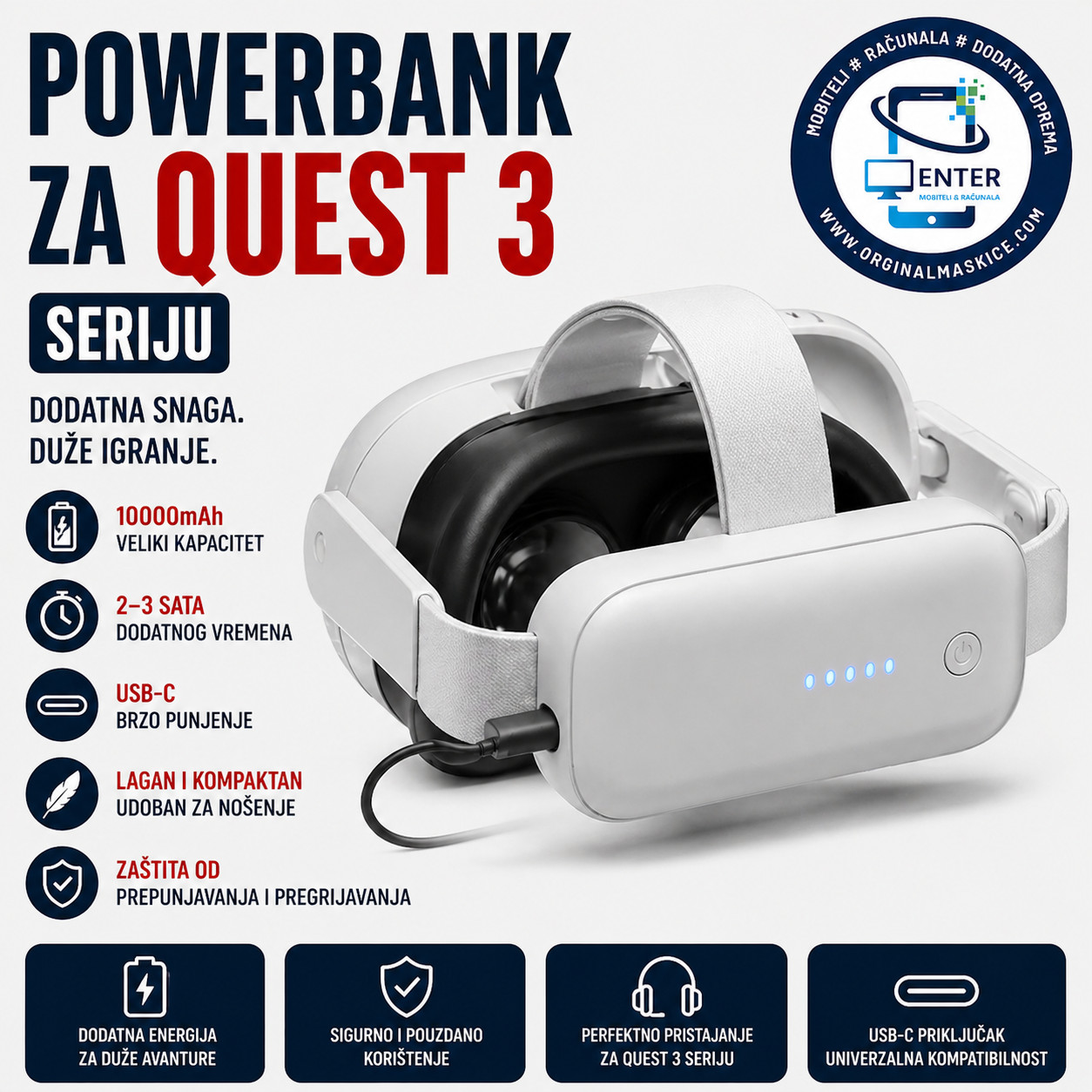 Quest 3/3S powerbank 10000mAh za glavu