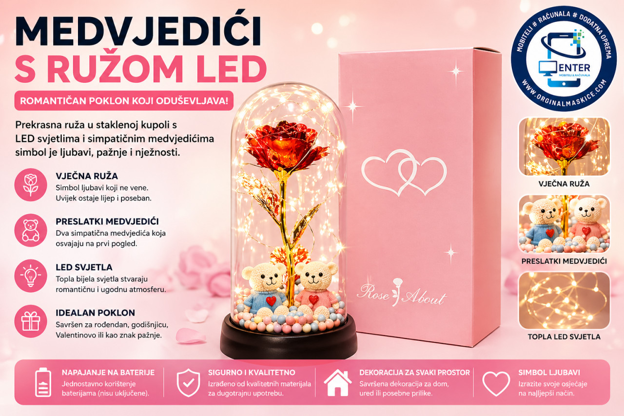 led ruza s 2 medvjedica (idealno za poklona)