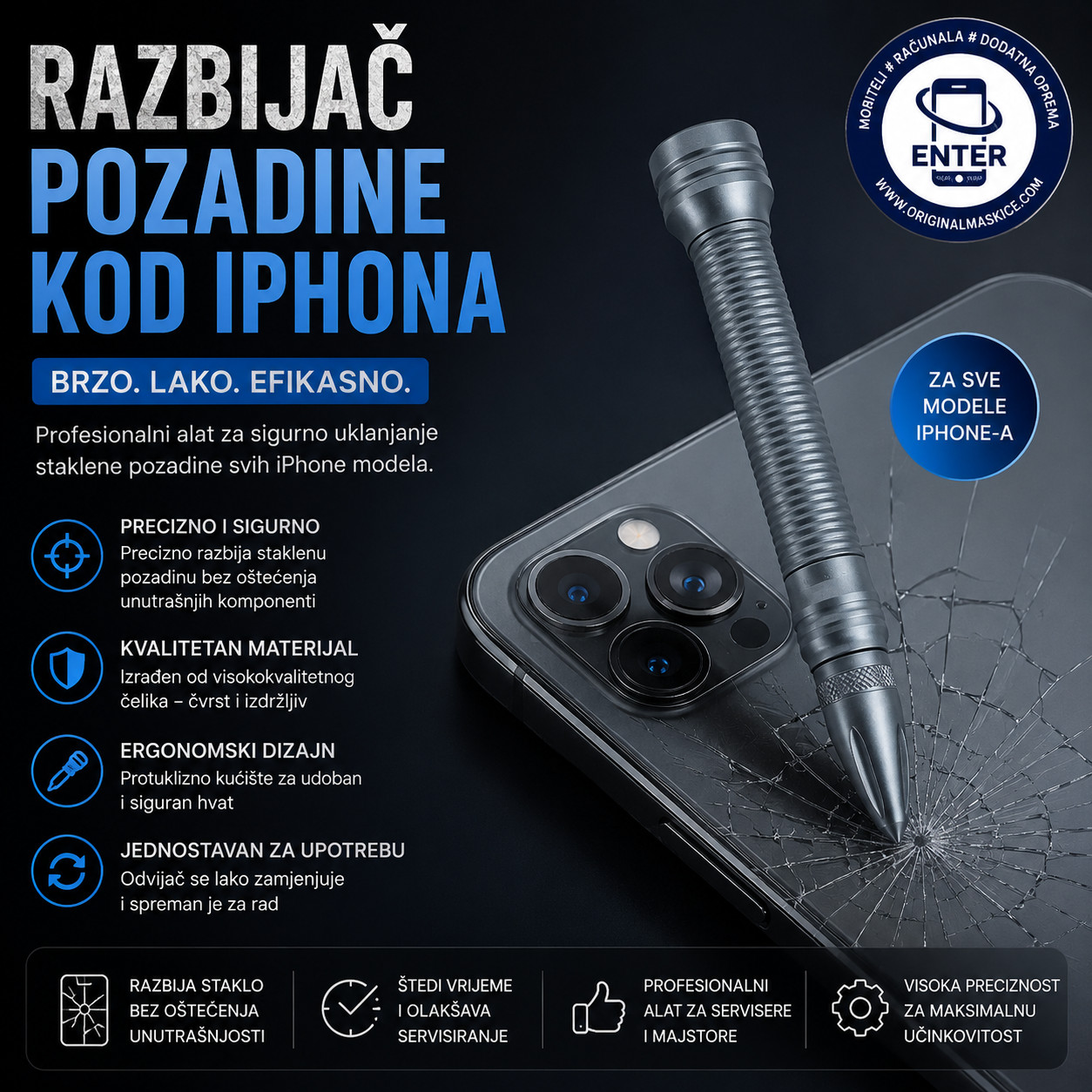 Olovka za razbijanje zadnjeg stakla iphone