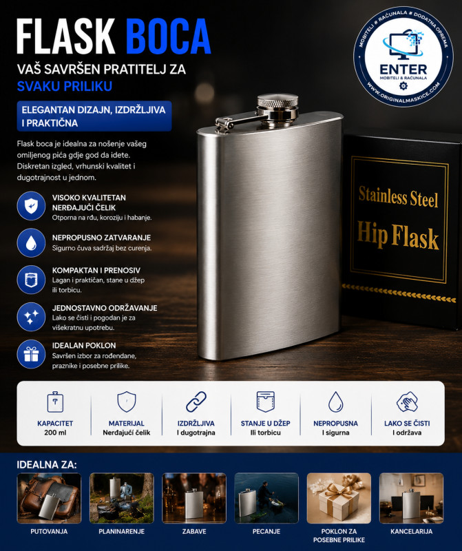 hip flask čelična boca za alkohol ili druge napitke