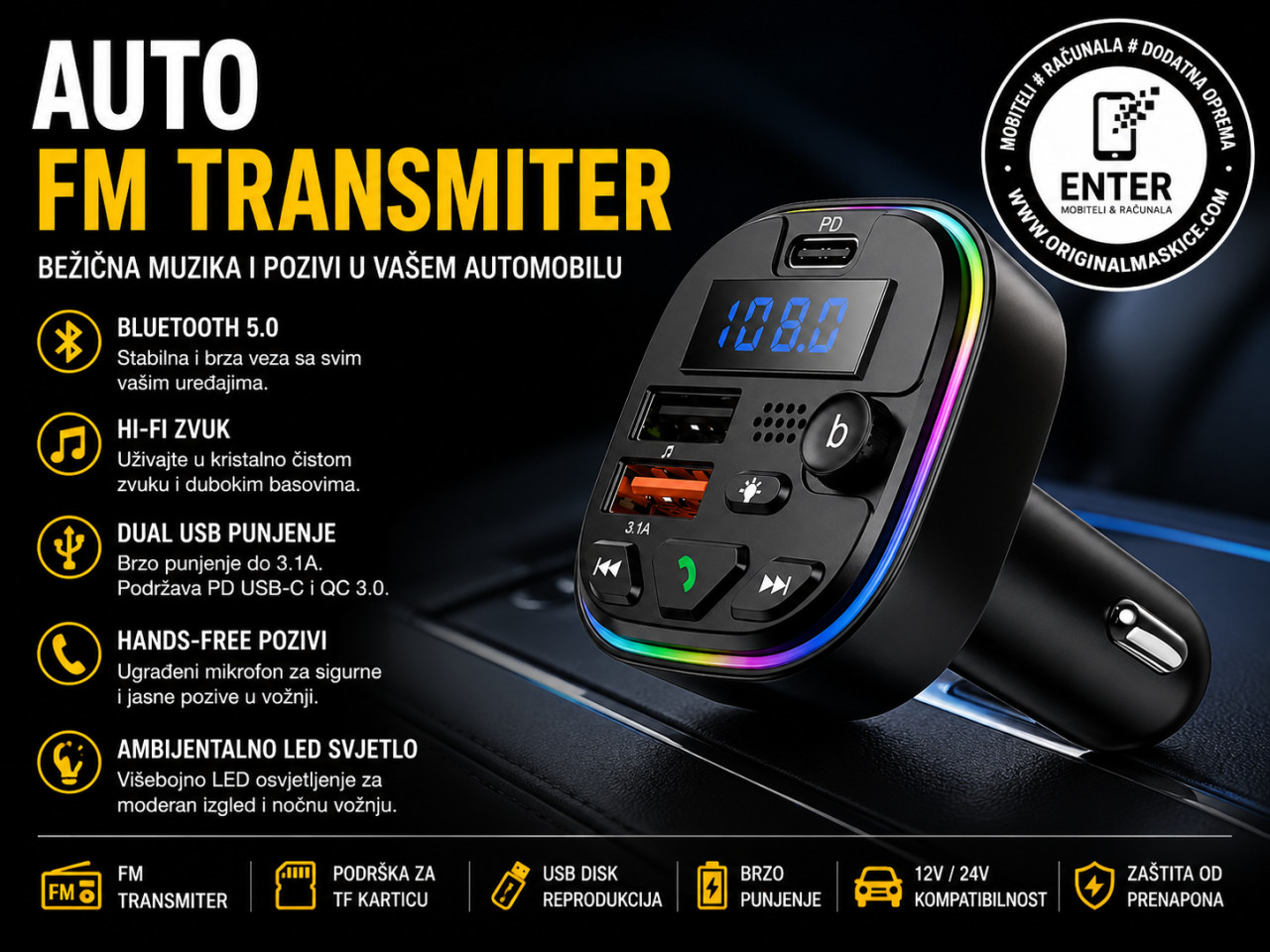 Auto Fm transmiteri bluetooth