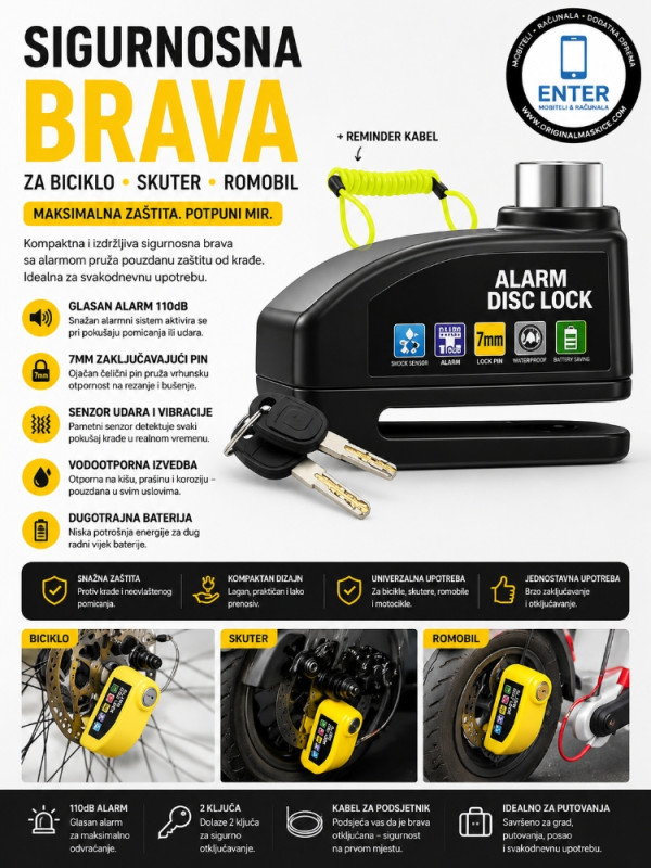 disk lock alarm za motor biciklo itd