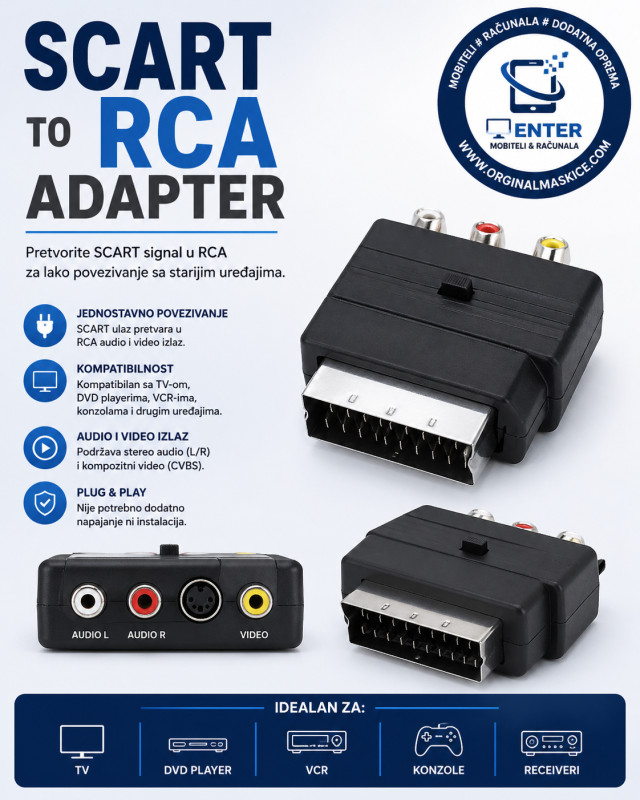 Scart Skart to/na RCA cinc konverter adapter