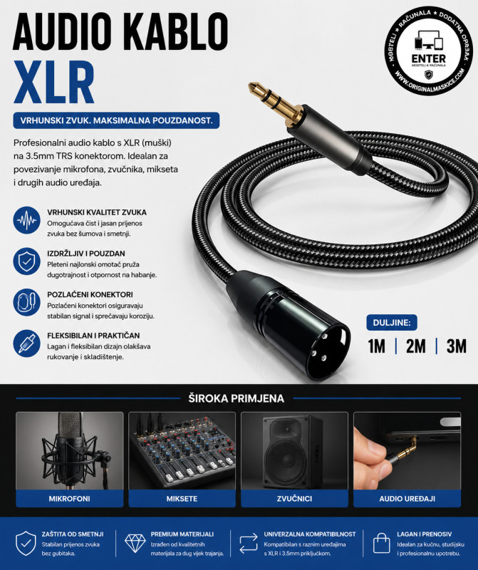 audio kablo 3.5mm na XLR muški