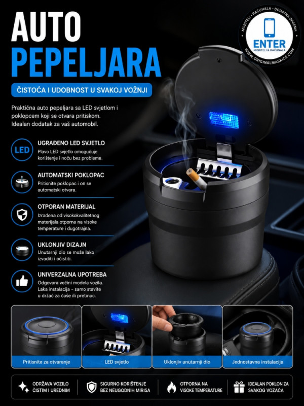 auto pepeljara s led svjetlom