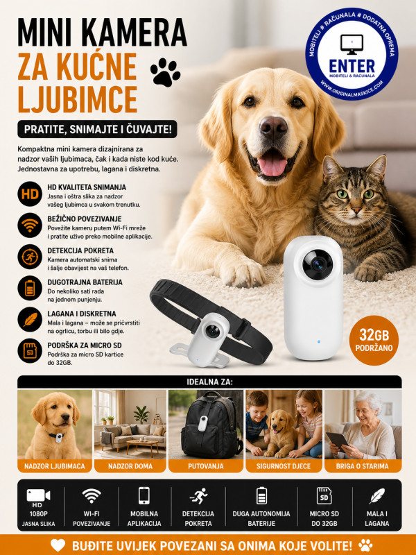 mini kamera za ljubimce itd rez. 1080P + 32microSD