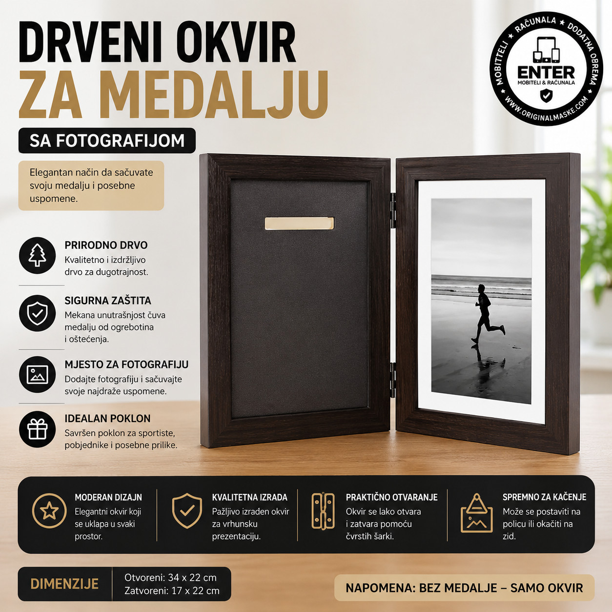 drveni okvir za medalju i sliku (idealno za poklon)