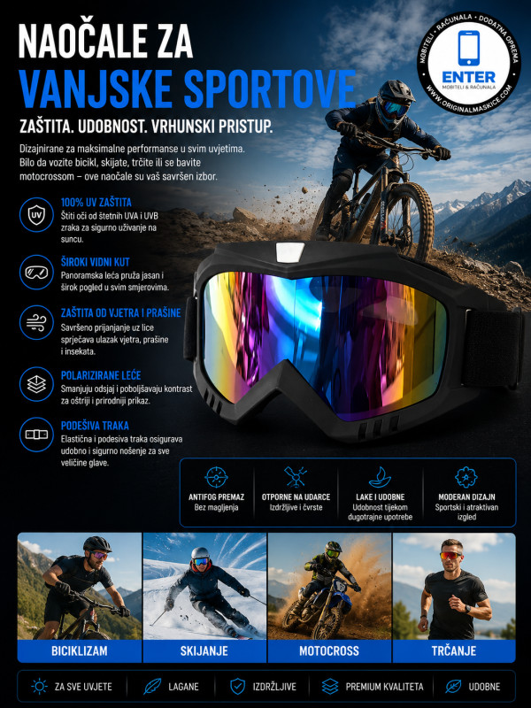 naocale za vanjske sportove, quad voznju itd