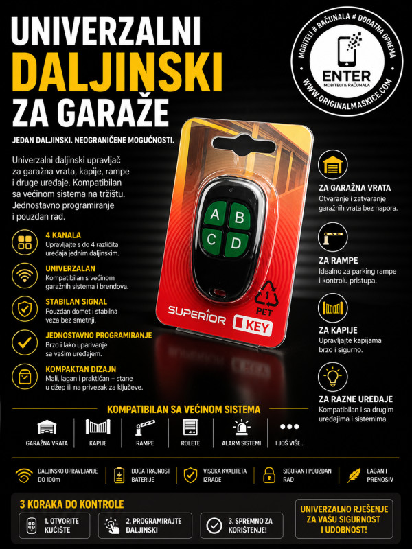 Univerzalni daljinski za garaze kapije 433.92 frek