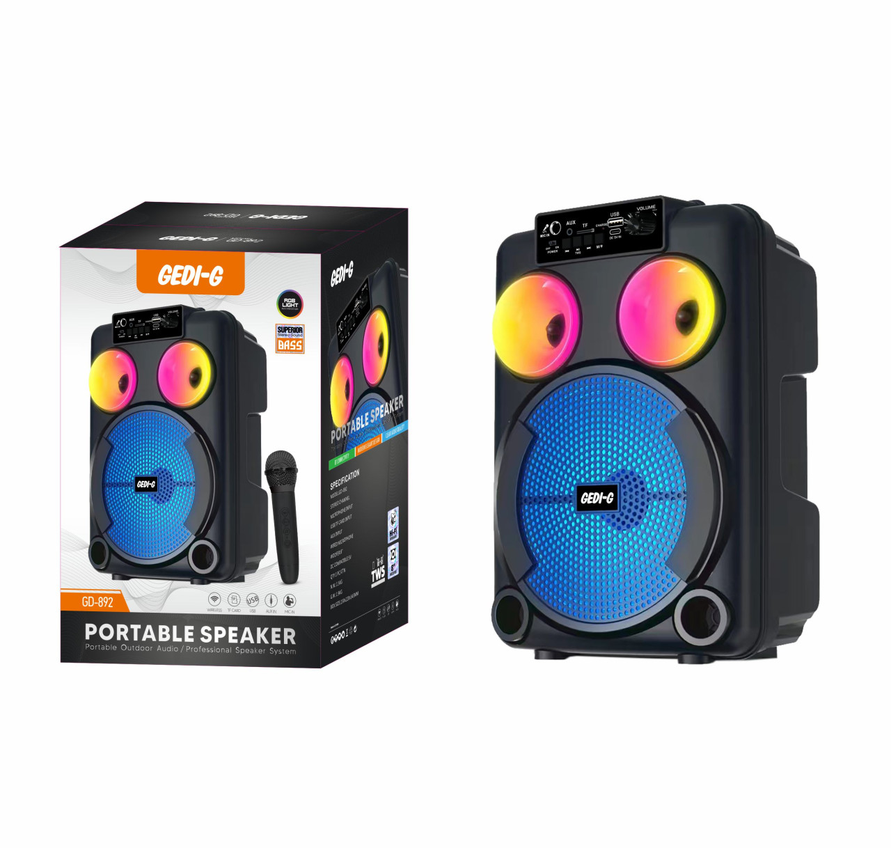 BLUETOOTH ZVUČNIK GEDI-G GD-892 10W MIKROFON LIGHTSHOW 40CM