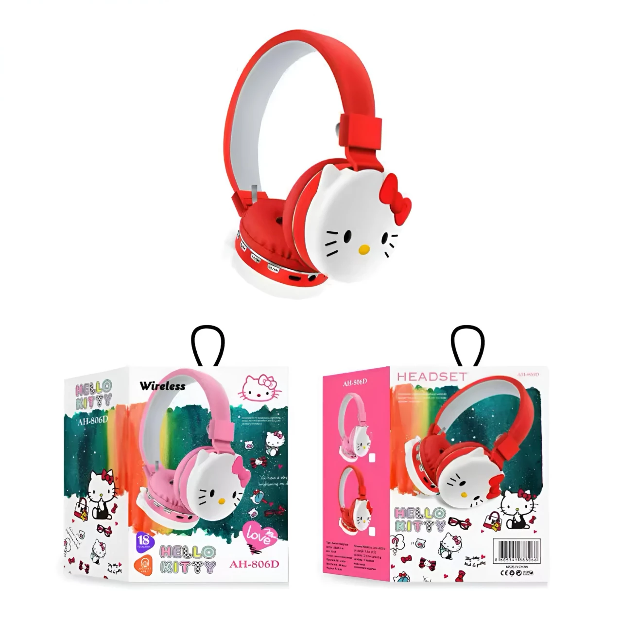Dječije Bluetooth Slušalice Hello Kitty (crvene, roze)