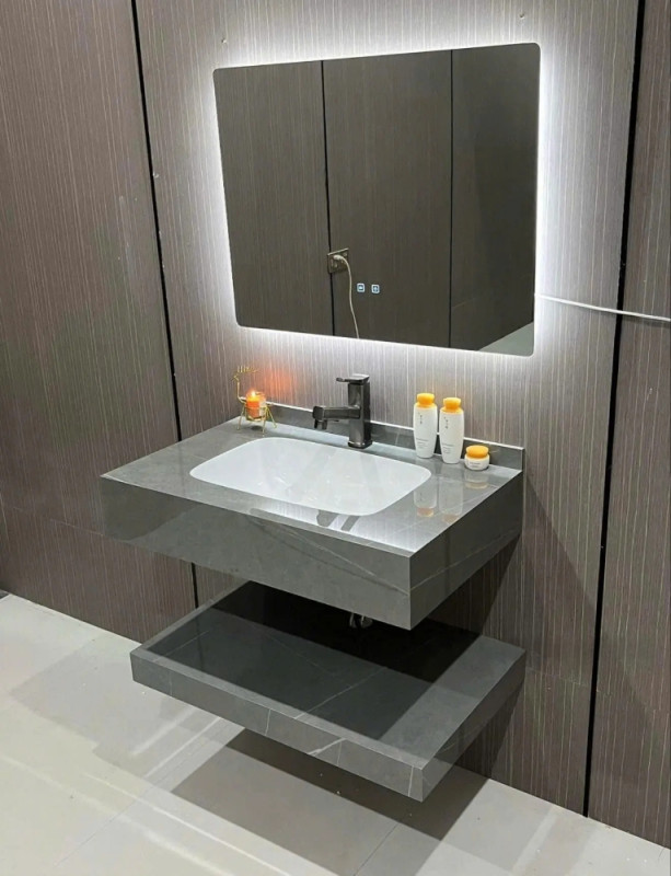 Set lavabo umivaonik kamena ploča polica i LED ogledalo