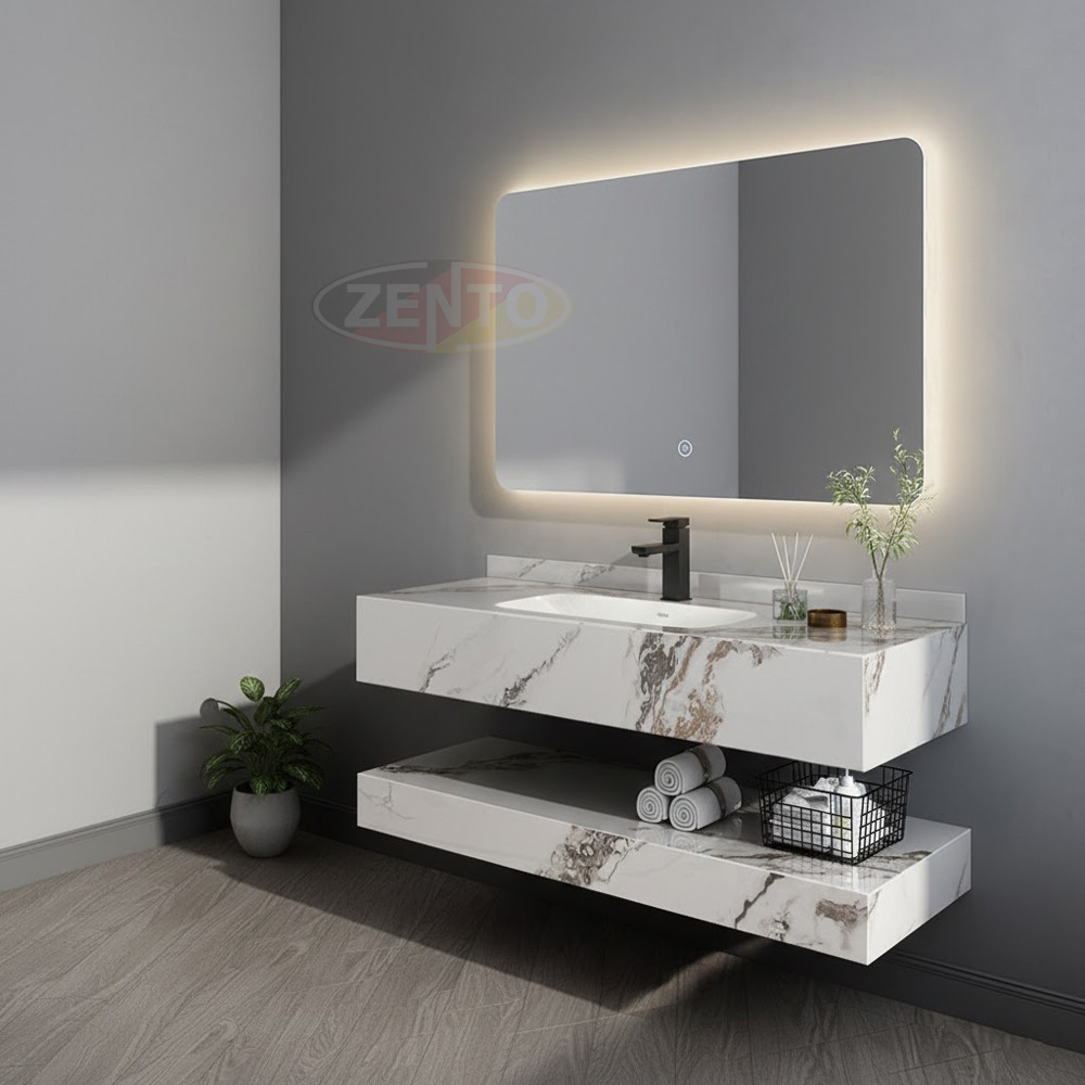 Set lavabo umivaonik kamena ploča polica i LED ogledalo