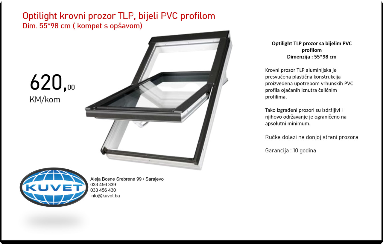 OPTILIGHT- krovni prozor PVC s opsavom 55*98 cm
