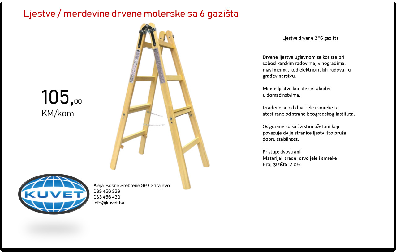 Ljestve/merdevine drvene 6 gazišta