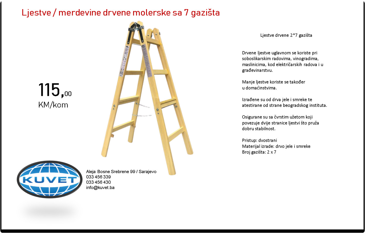 Ljestve/merdevine drvene 7 gazišta