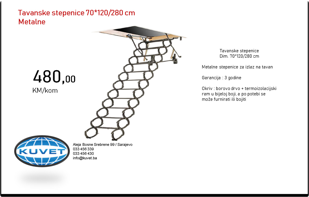 Tavanske metalne stepenice / ljestve 70*120/280 cm