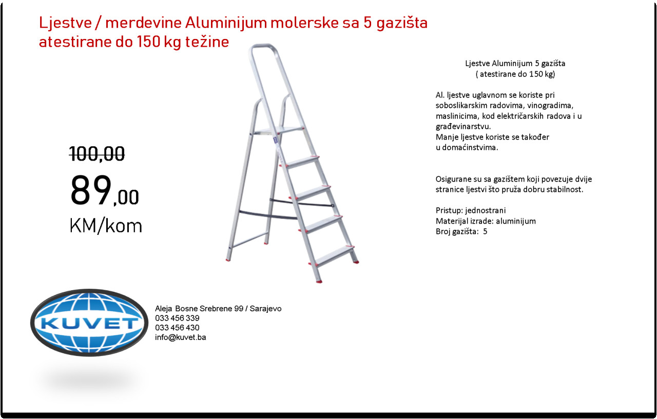 Ljestve/merdevine aluminijum 5 gazišta