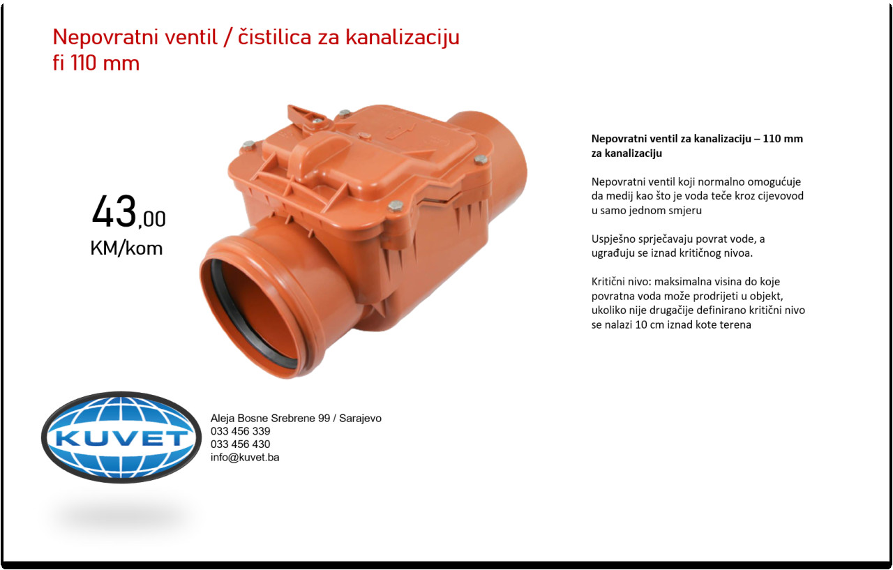 Nepovratni ventil / čistilica fi 110 mm za kanalizaciju