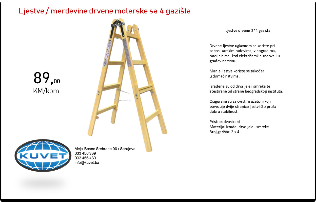 Ljestve / merdevine drvene 4 gazišta