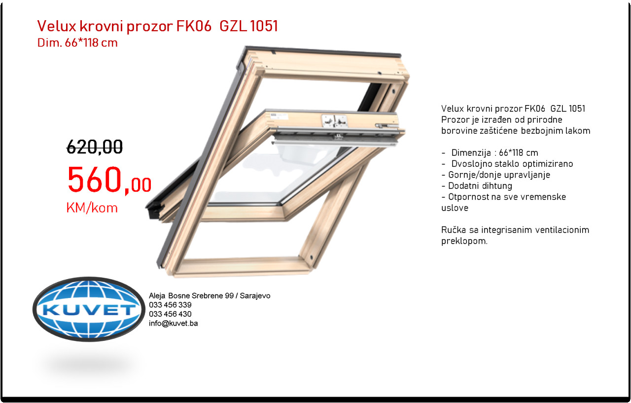AKCIJA - Velux krovni prozor GZL dim.66*118 cm