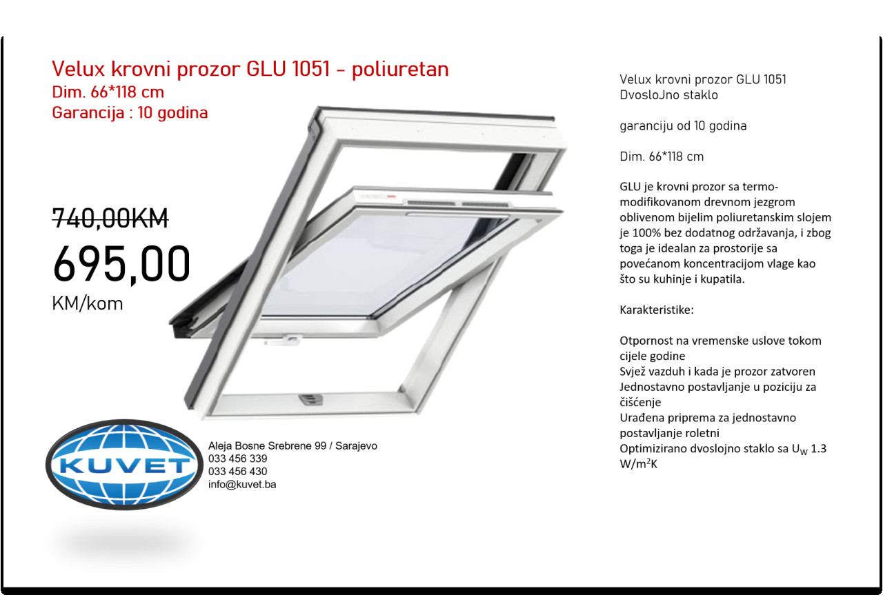 AKCIJA - Velux krovni prozor GLU 66*118 cm