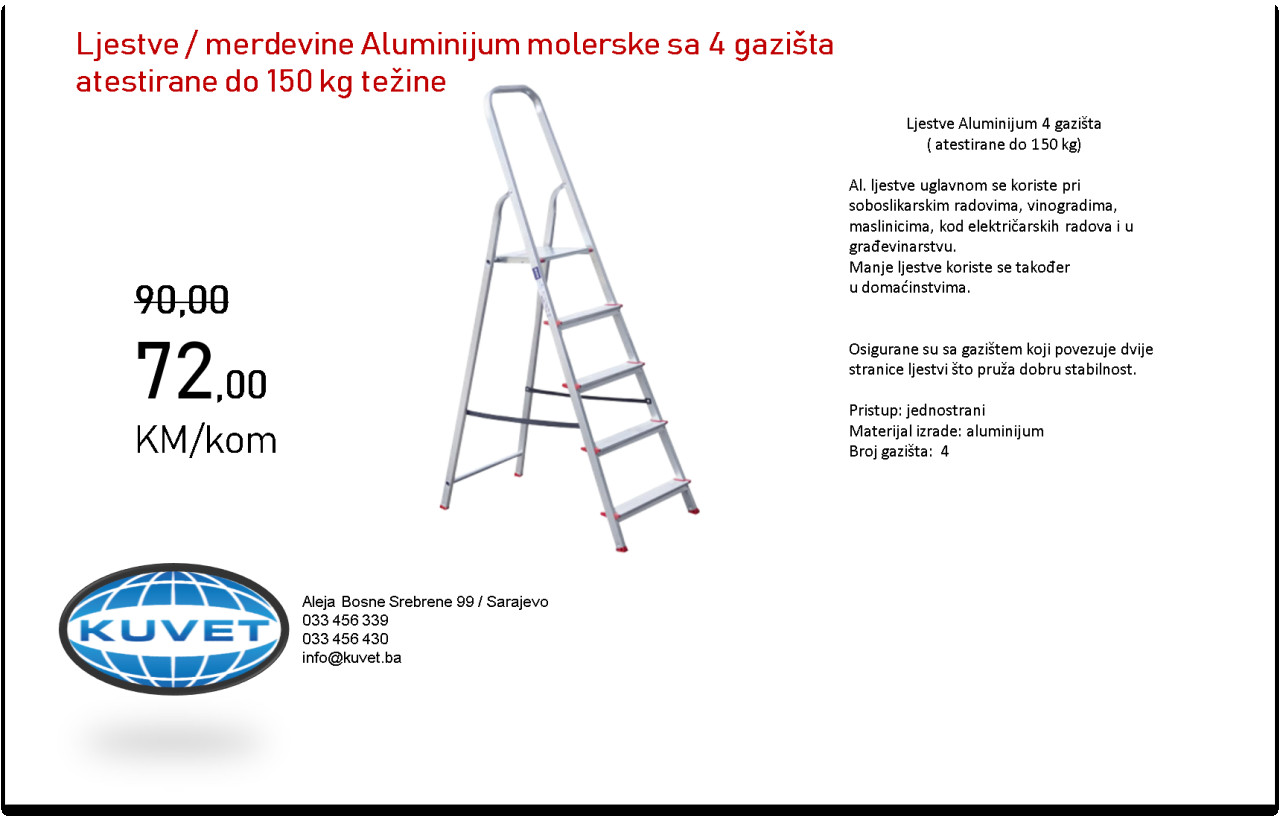 Ljestve / merdevine Aluminijum 4 gazišta