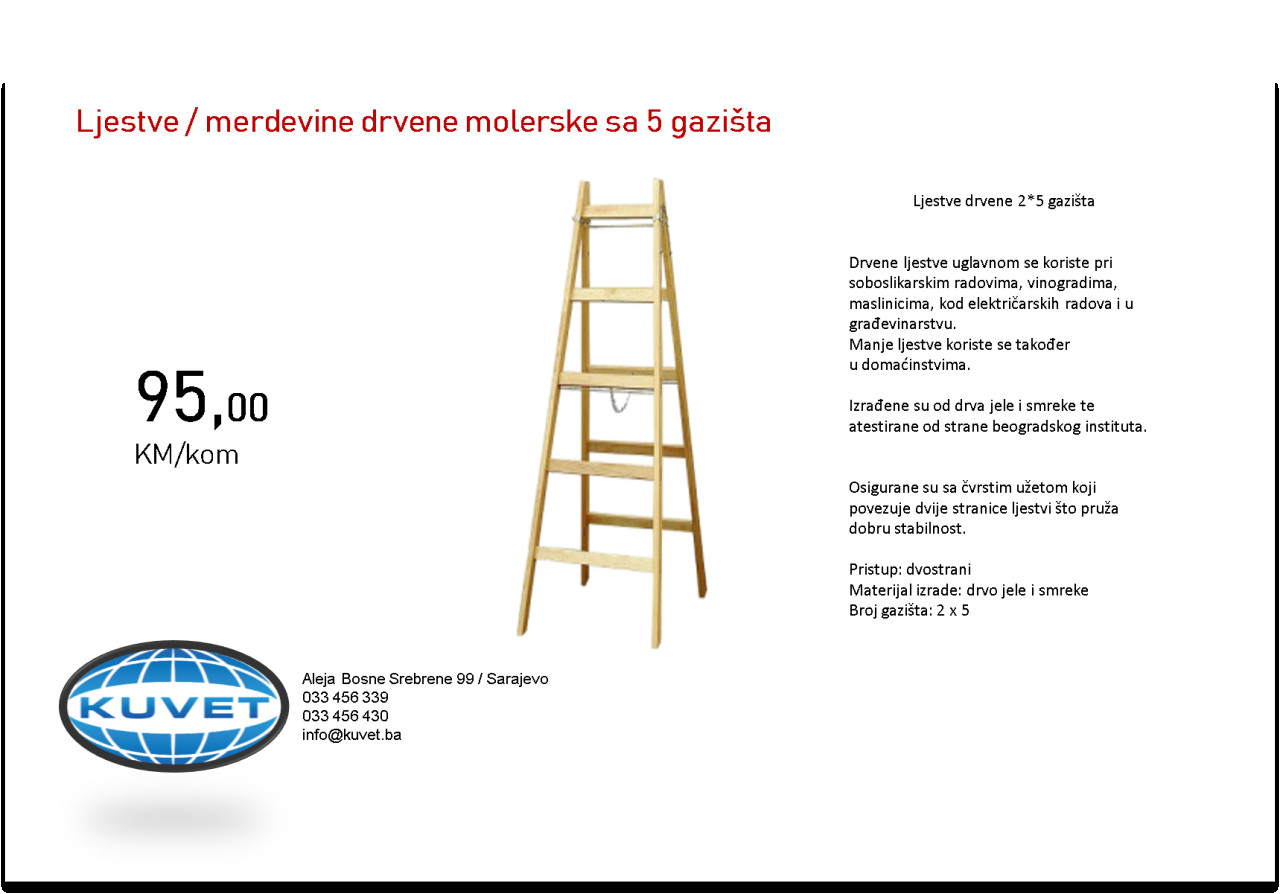 Ljestve / merdevine drvene 5 gazišta