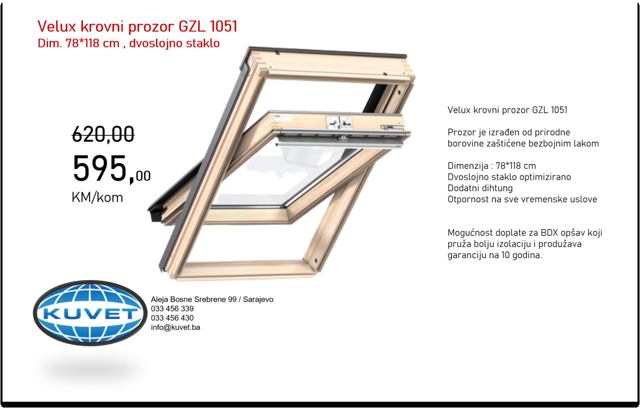 AKCIJA - Velux krovni prozor 78*118 cm GZL 1051
