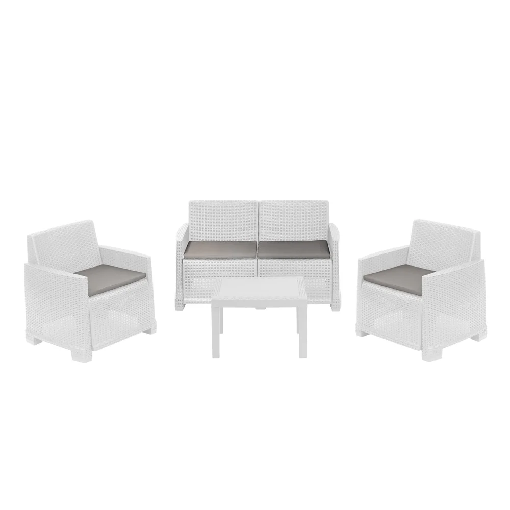 PROGARDEN set ISEO rattan sa jastucima bijeli
