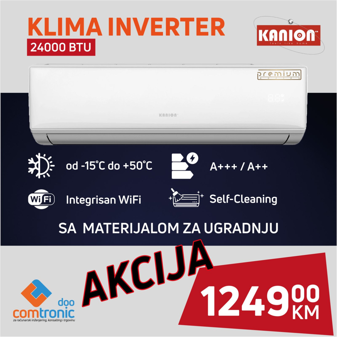 Inverter klima 24ka KANION WIFI + Materijal za ugradnju