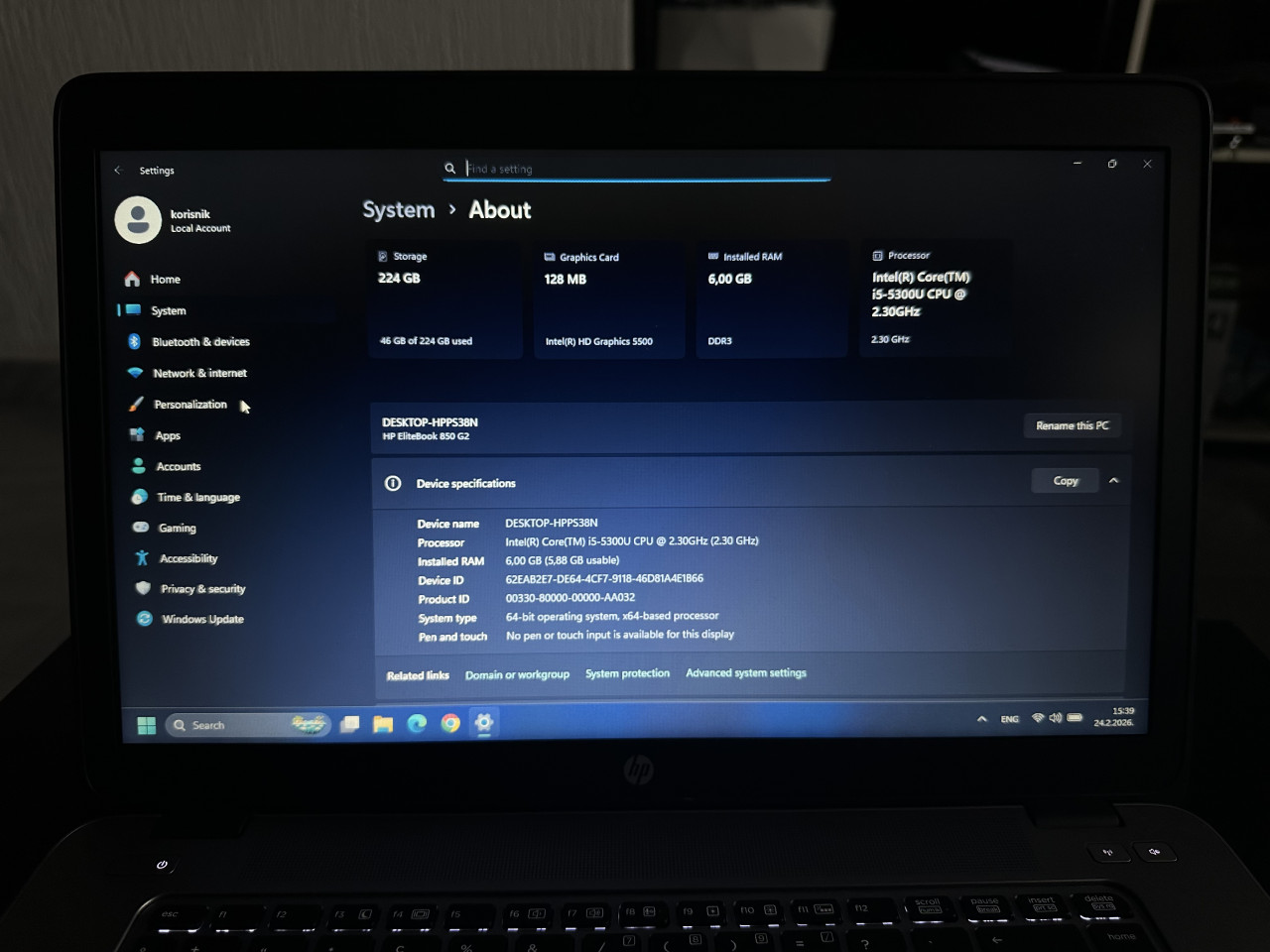 AKCIJA!!! Laptop HP I5-5300 2.30GHz/6GB RAM/240 SSD/4 sata bat