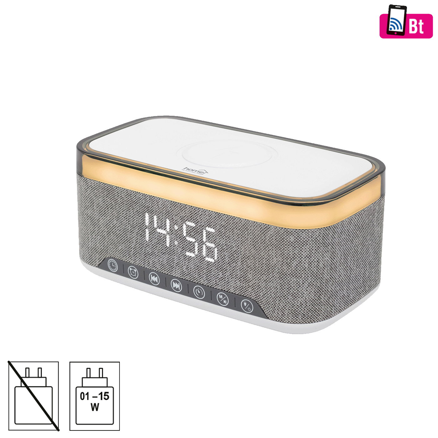 home Sat sa alarmom, FM, 2x5W Bluetooth, Qi punjenje, LED zaslon - LTCR06