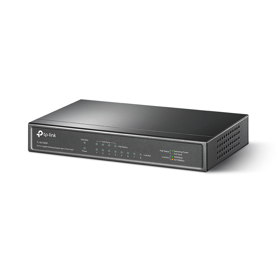 SWITCH TP-Link TL-SG1008P 8-Port Gigabit Desktop Switch with 4-Port PoE+, 64W PoE Power supply, Supports PoE power up to