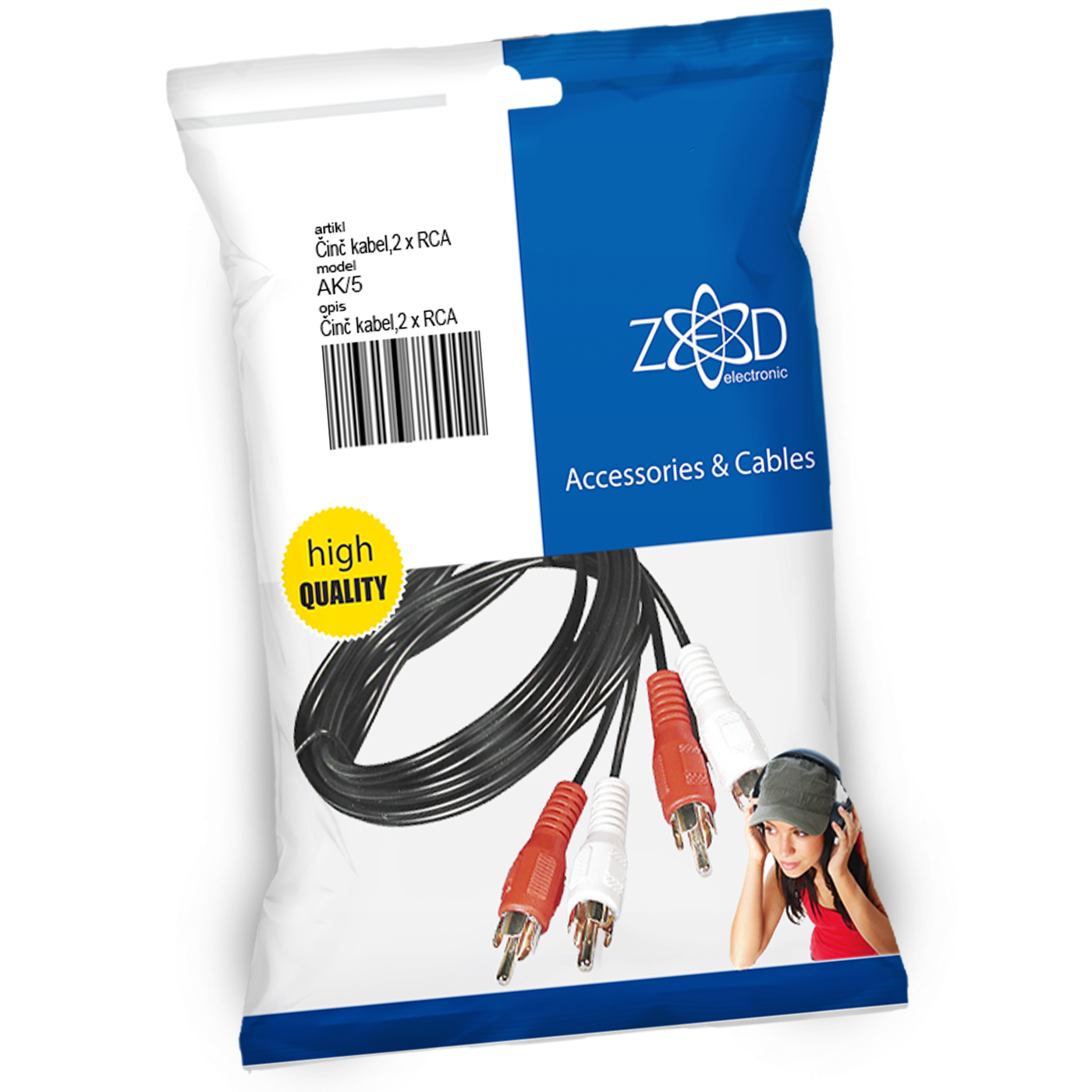 ZED electronic Činč kabl 5 met., 2 x RCA - AK/5